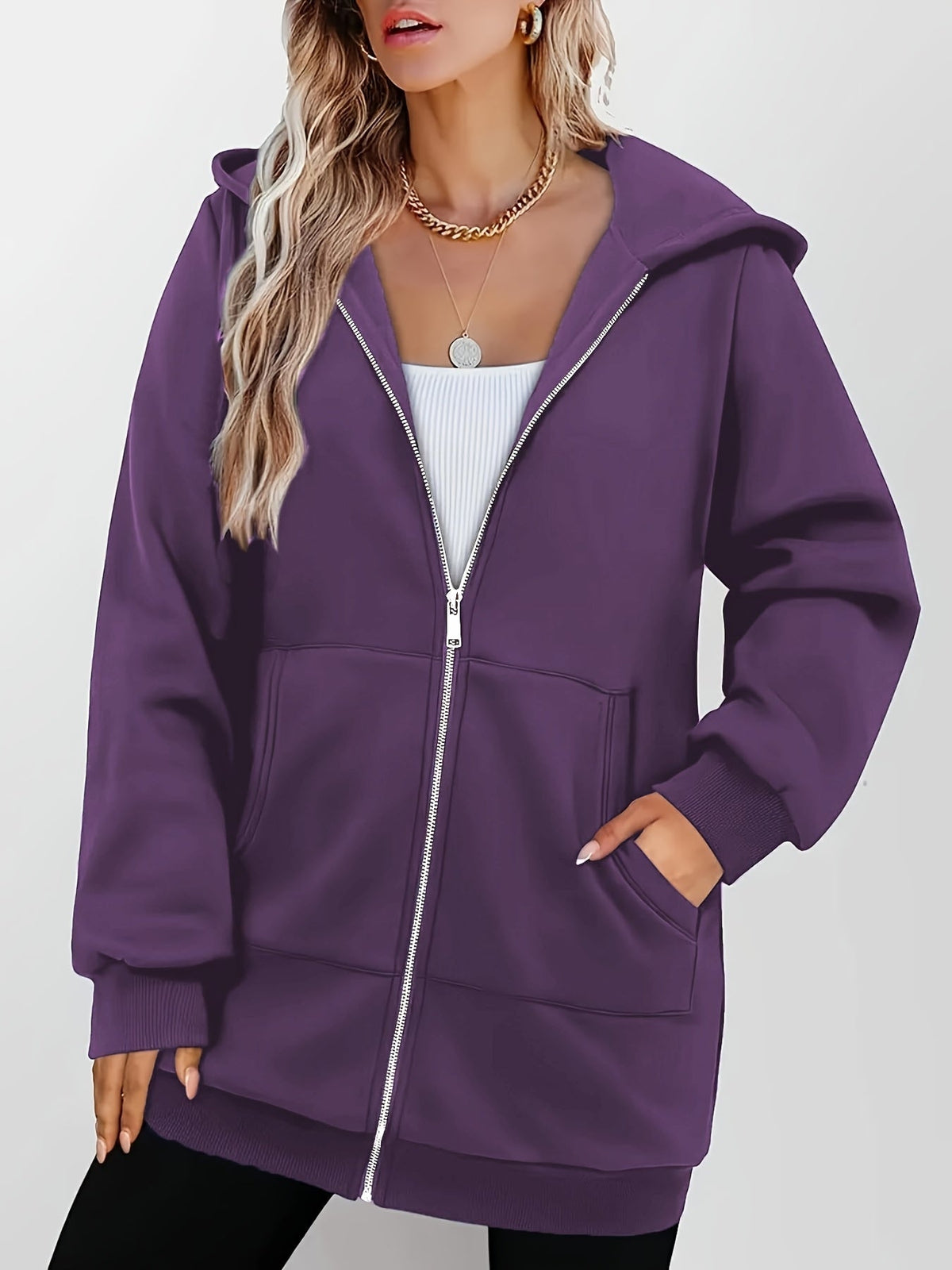 Sweat long zippé à capuche et poches — Amielle Paris