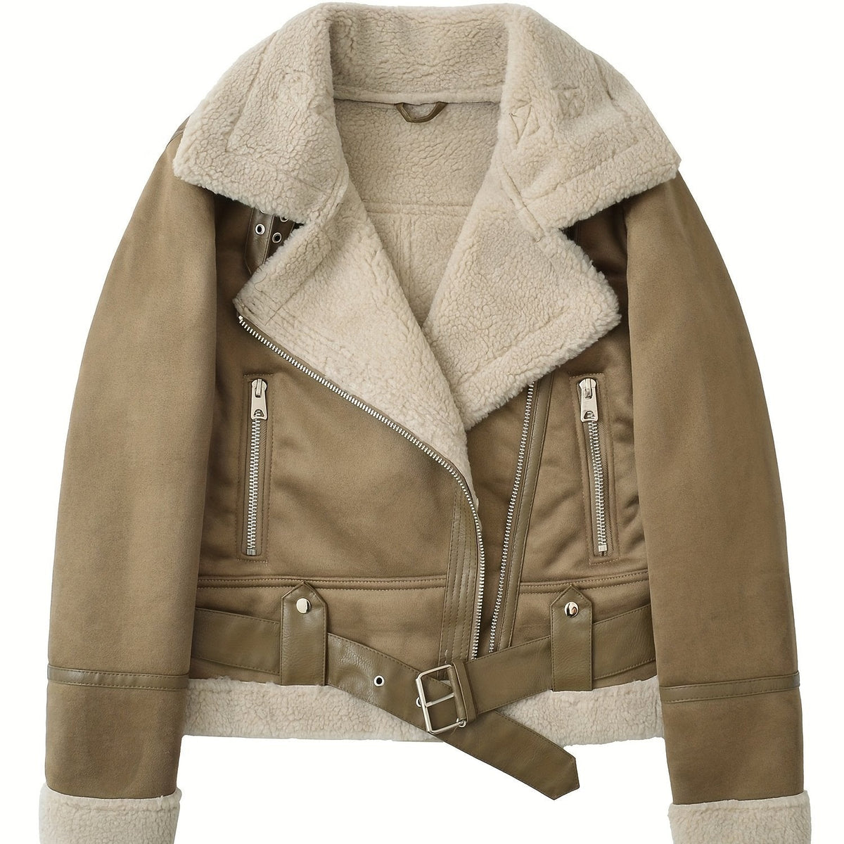 Veste courte ceinturée à doublure effet peau lainée — Amielle Paris