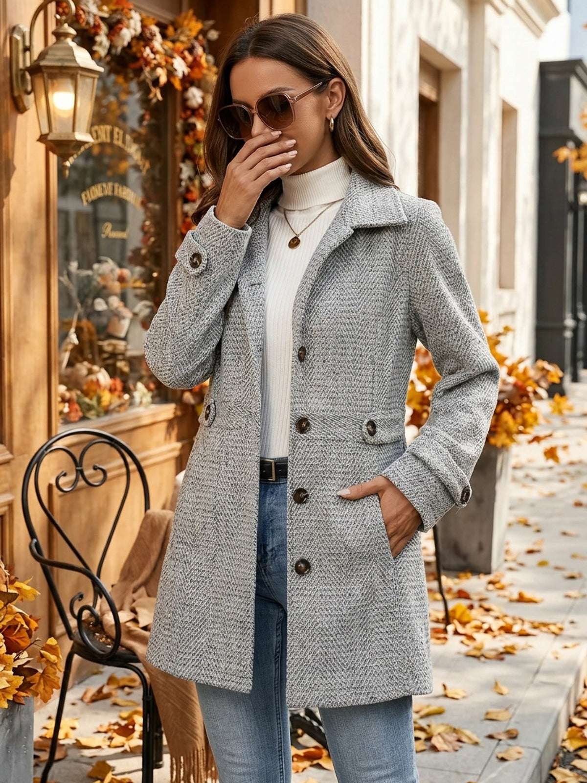 Trench à chevrons avec ceinture — Amielle Paris