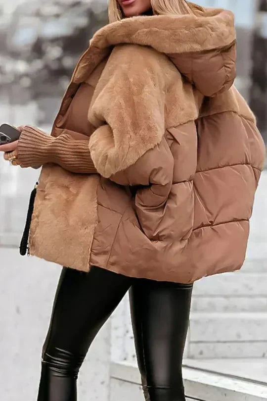Olivia — Doudoune à empiècements effet peluche — Amielle Paris