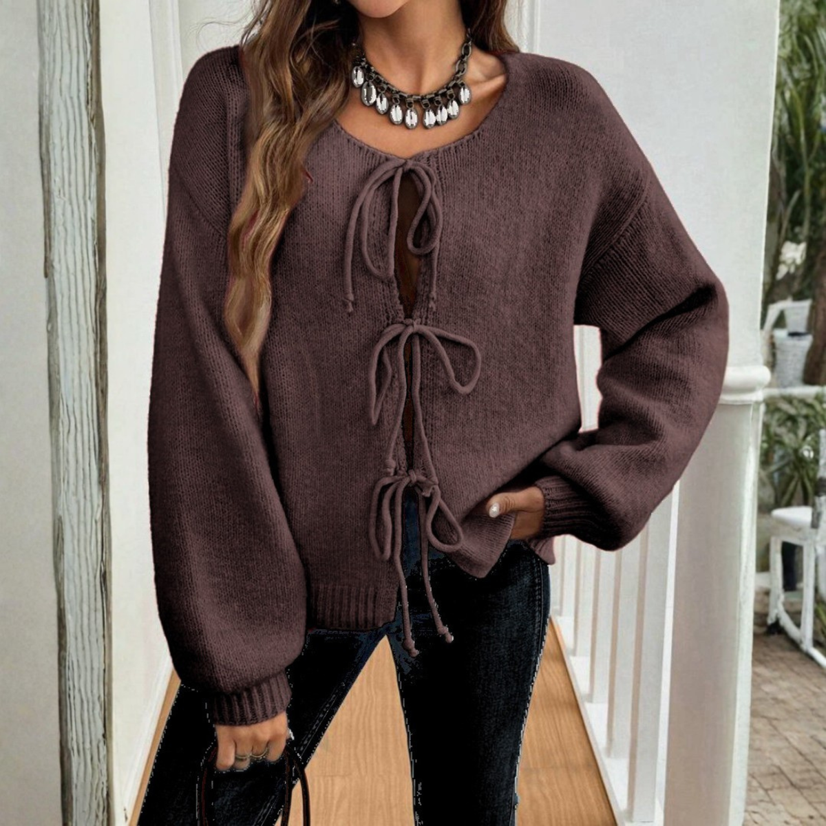Gilet à liens noués et encolure ronde — Amielle Paris