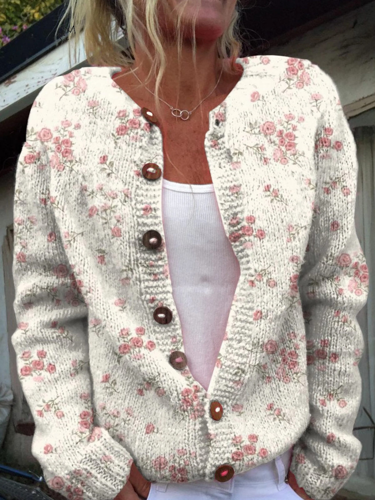 Ines | Cardigan à imprimé pétales de rose