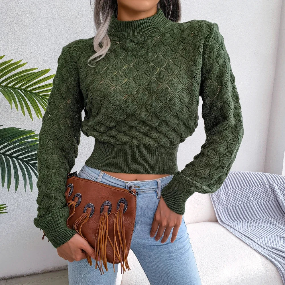 Pull court en maille texturée à manches bouffantes — Amielle Paris