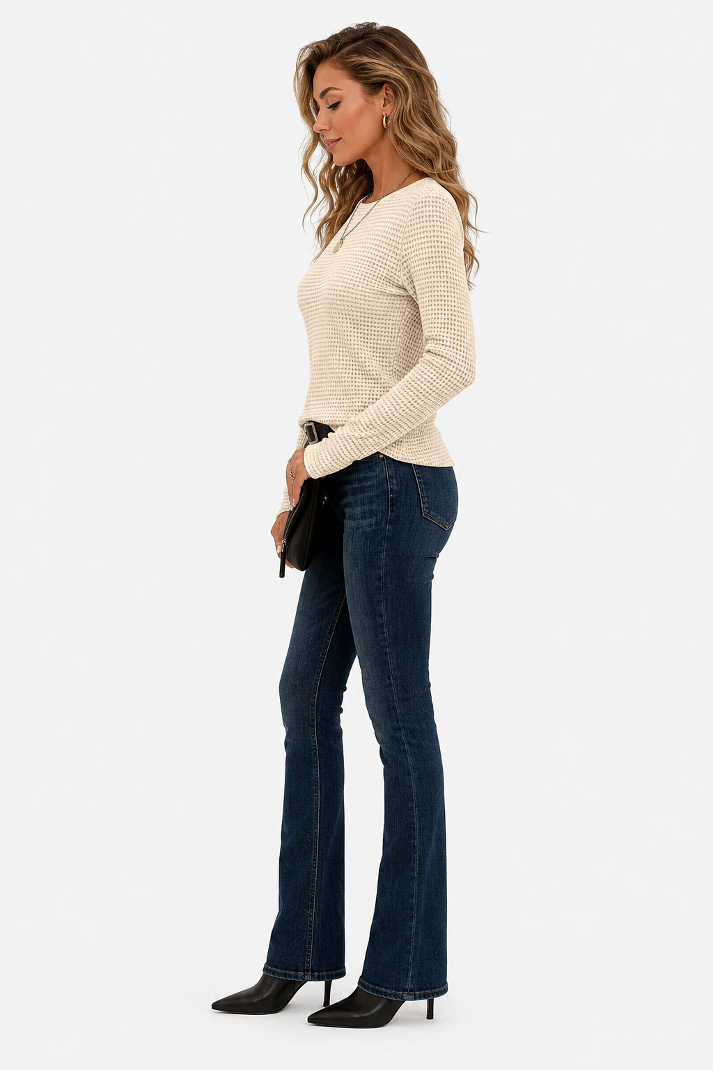 Pull ajusté en maille gaufrée Evelyne — Amielle Paris
