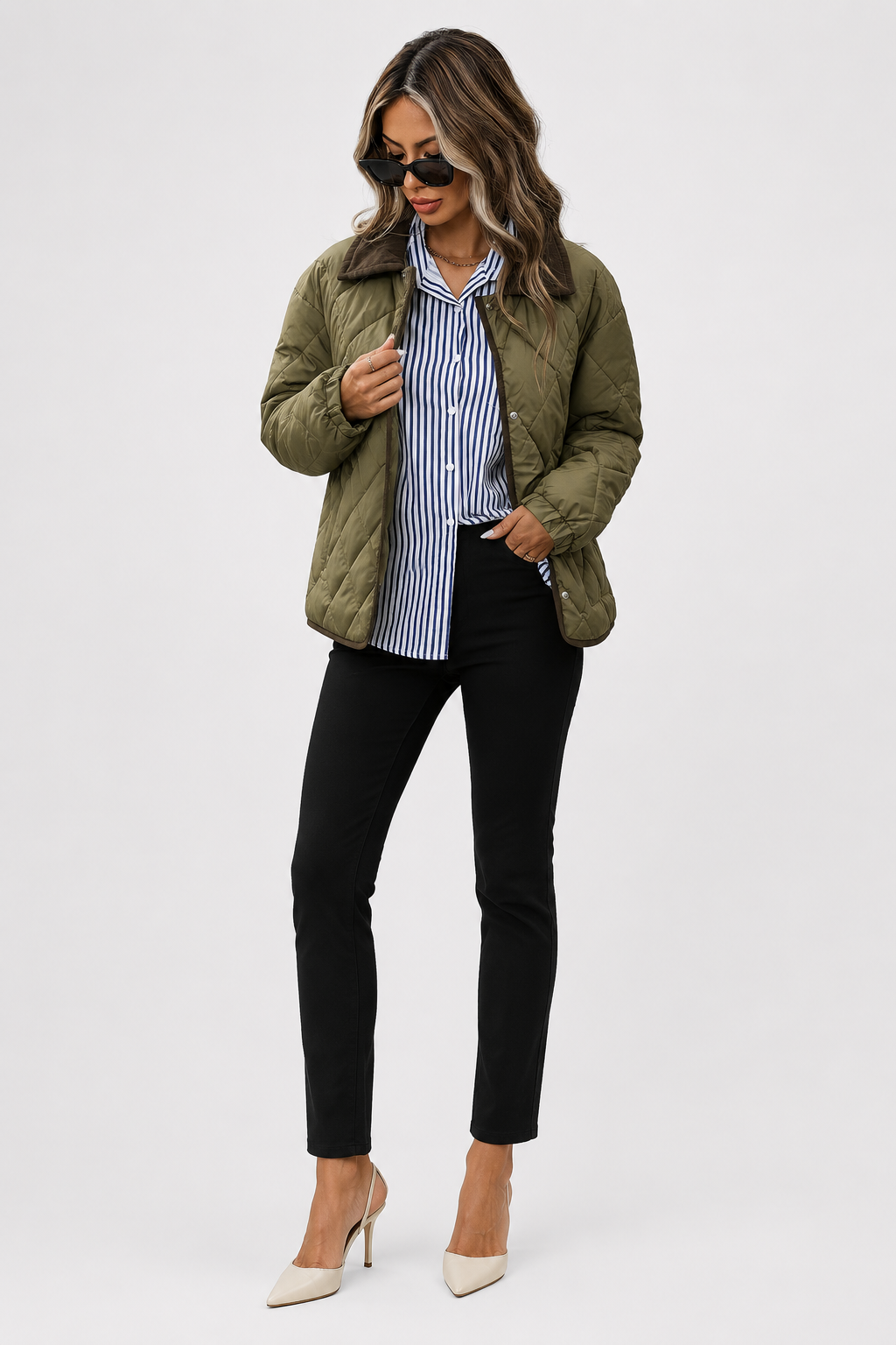 Quincy — Veste matelassée à bordures contrastantes — Amielle Paris