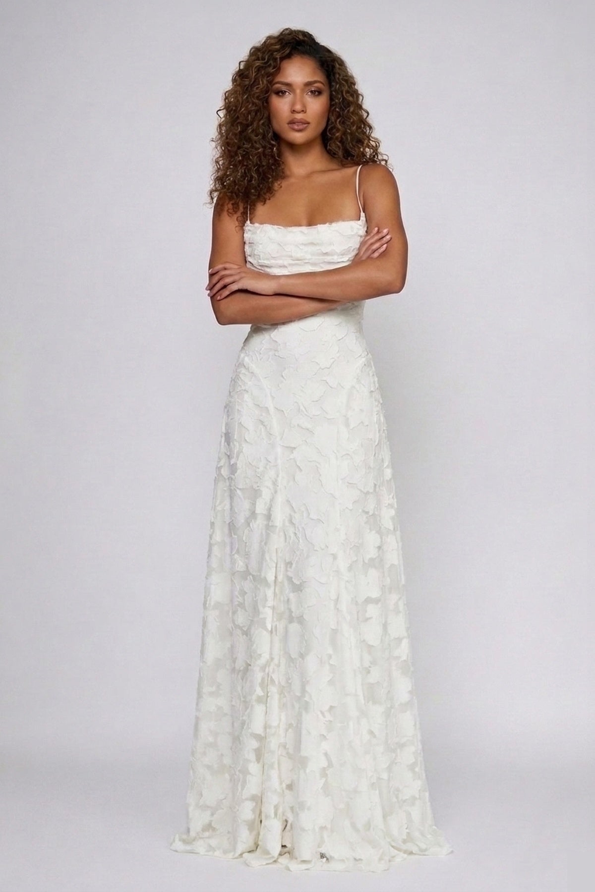 Sandra — Robe longue à motif floral dévoré — Amielle Paris