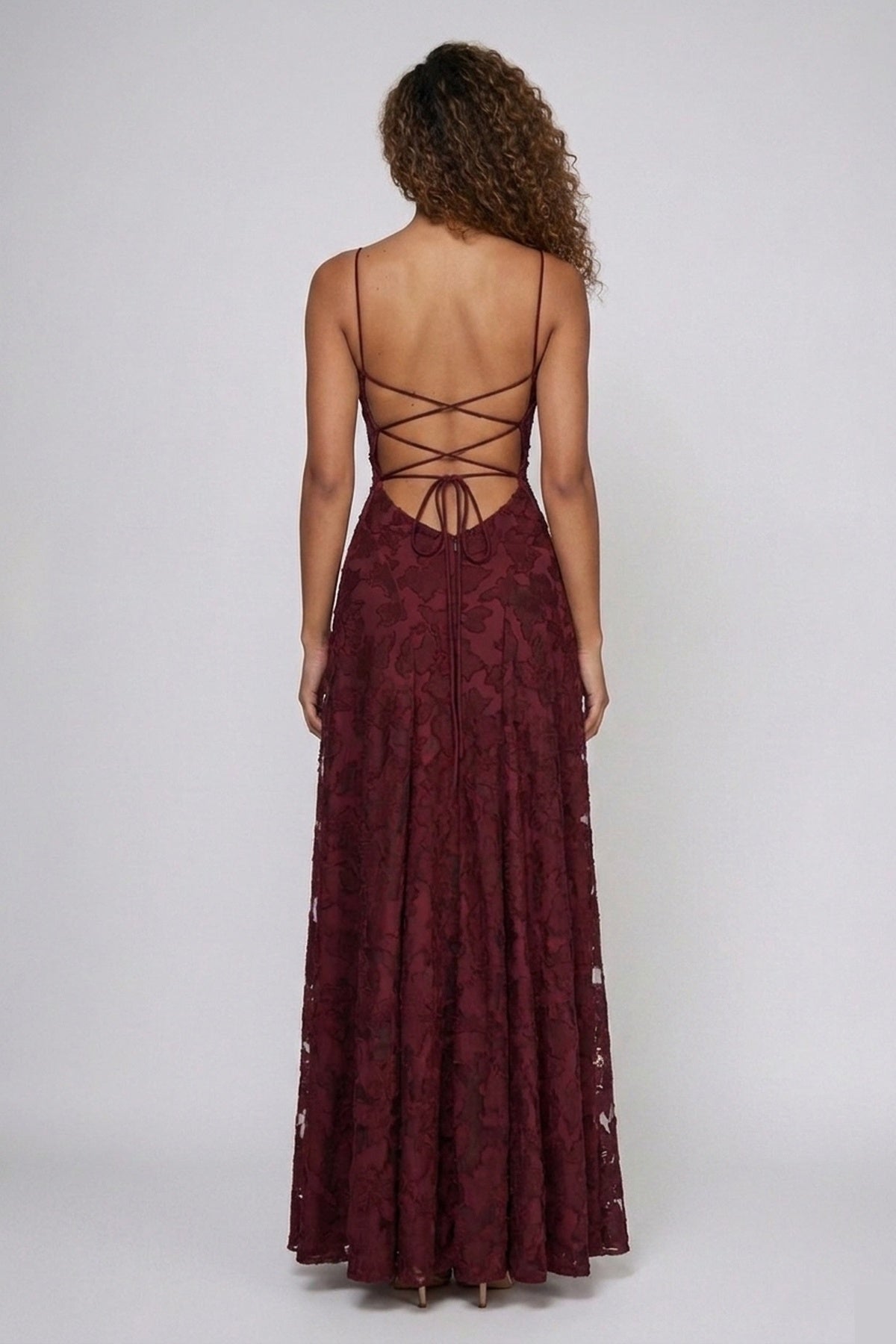 Sandra — Robe longue à motif floral dévoré — Amielle Paris