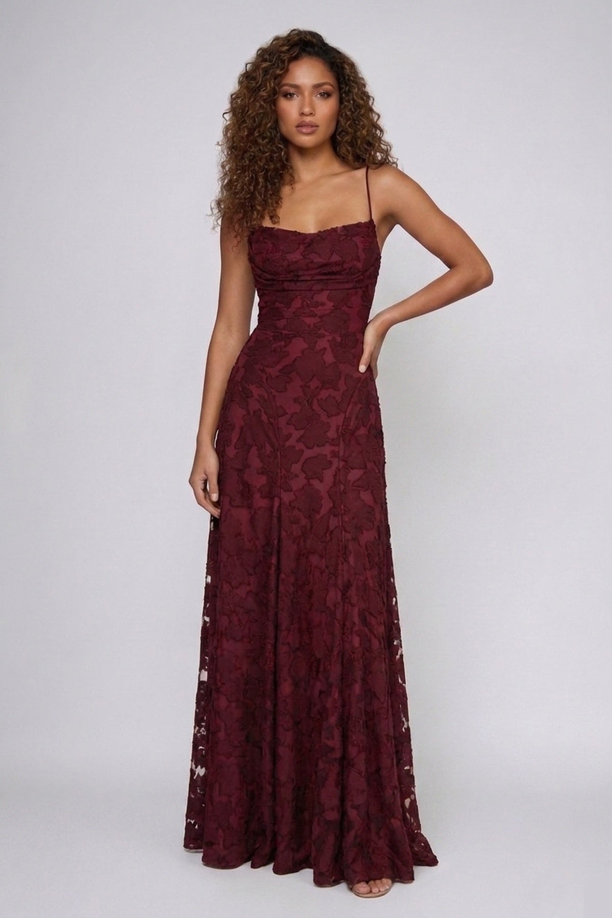 Sandra — Robe longue à motif floral dévoré — Amielle Paris