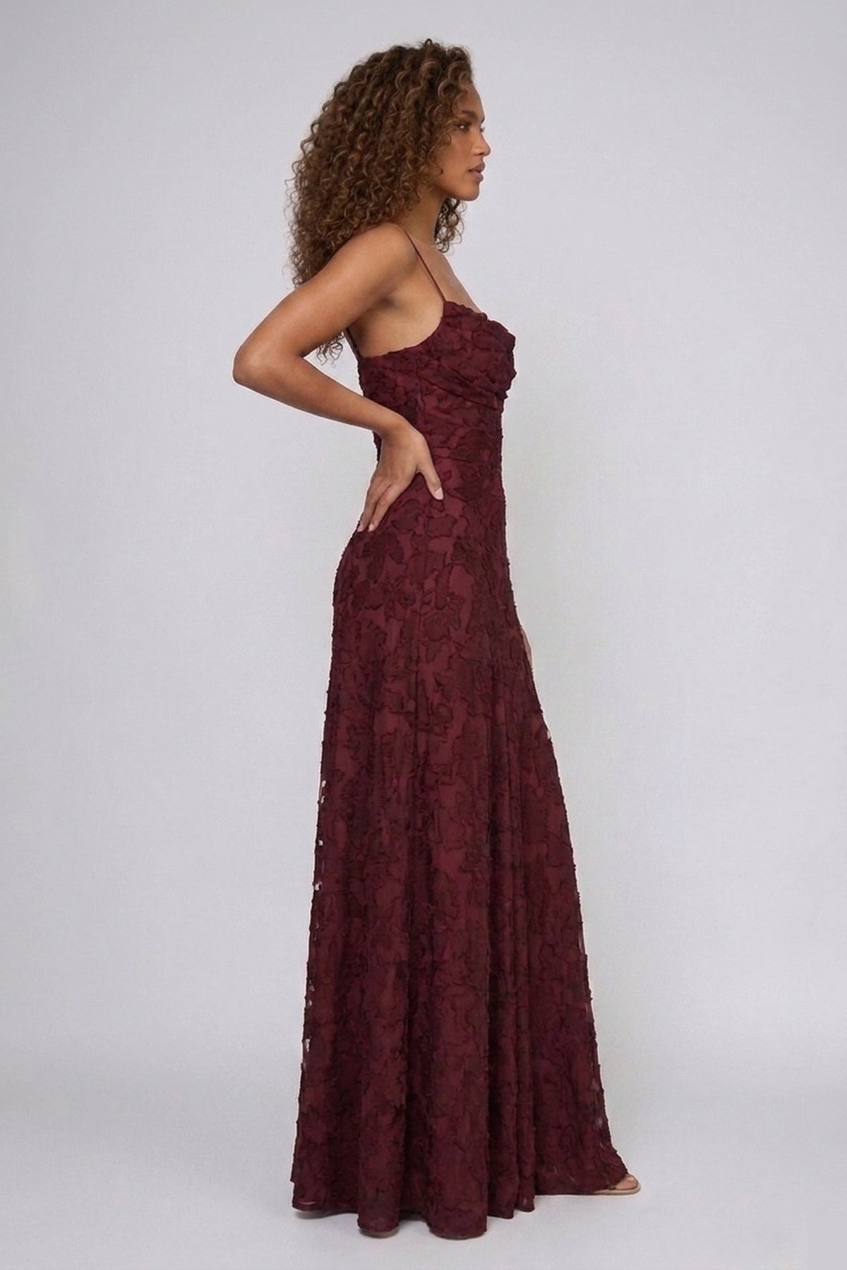 Sandra — Robe longue à motif floral dévoré — Amielle Paris