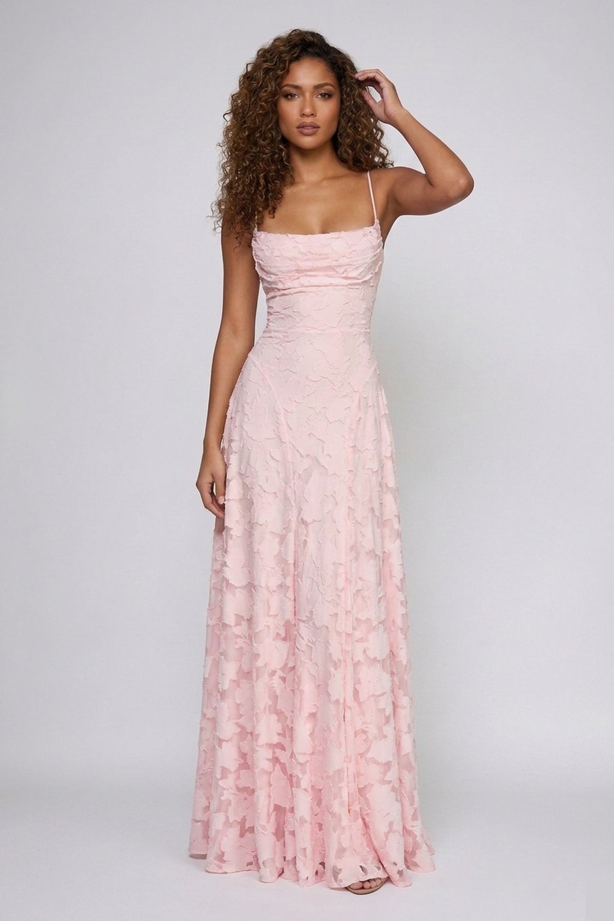 Sandra — Robe longue à motif floral dévoré — Amielle Paris