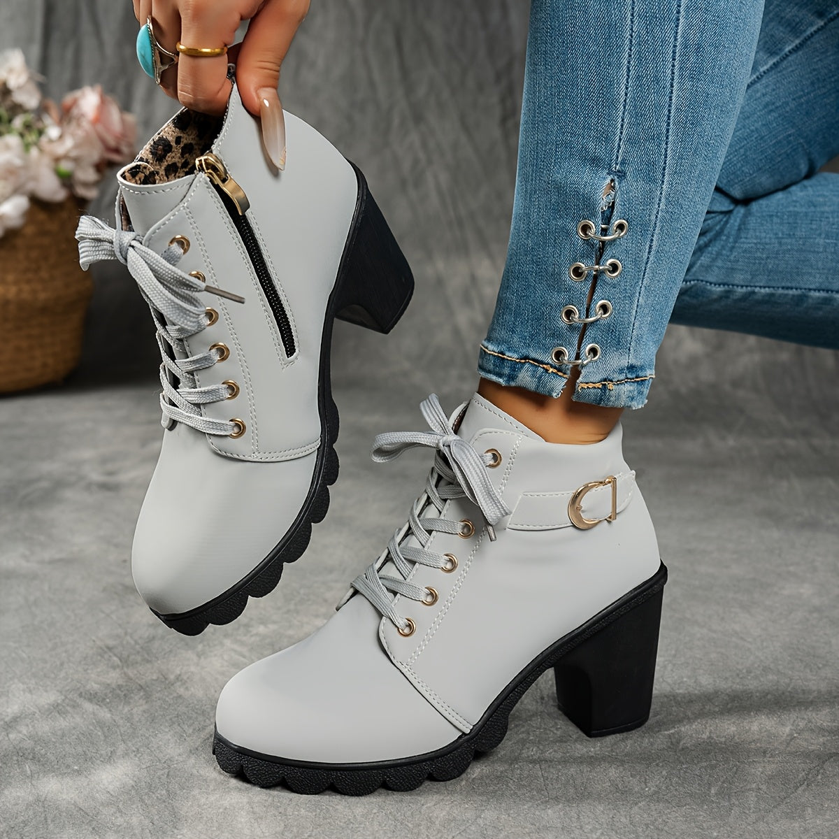 Marine | Bottines à lacets et talon bloc
