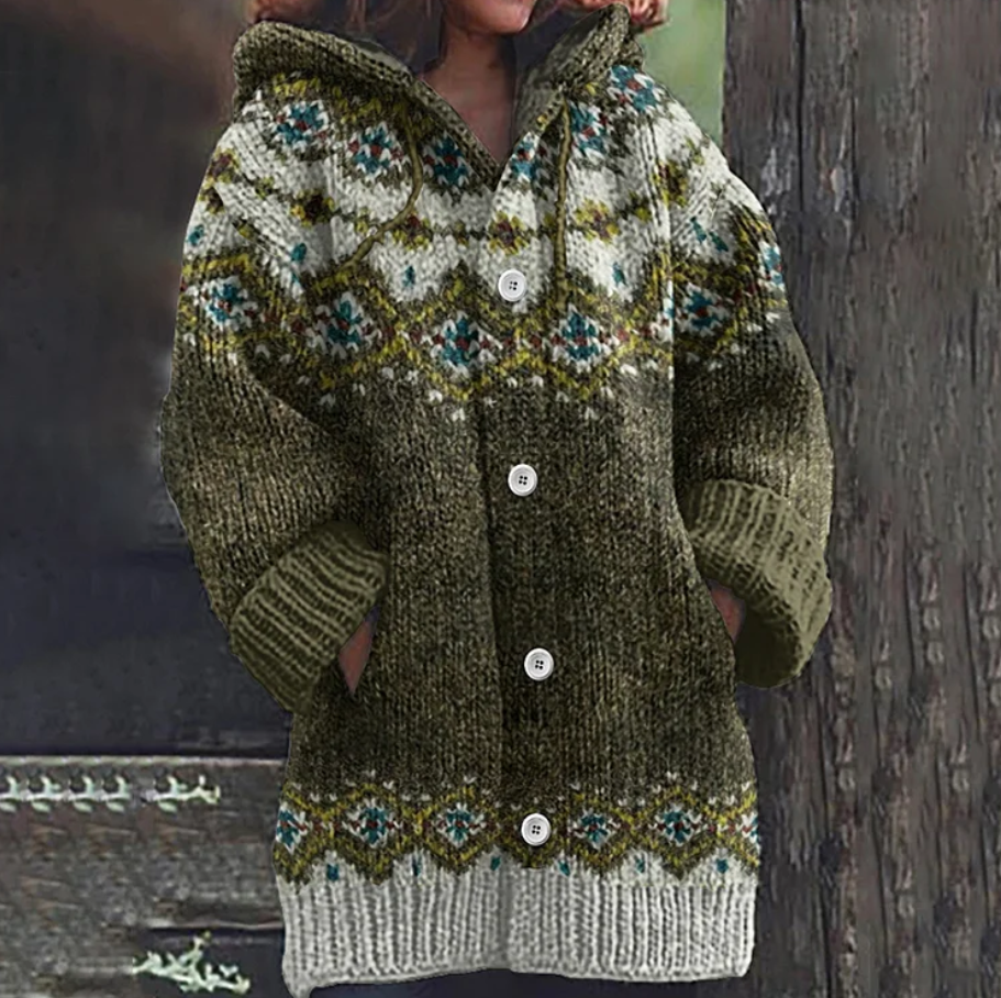 Gilet jacquard à capuche et boutons — Amielle Paris