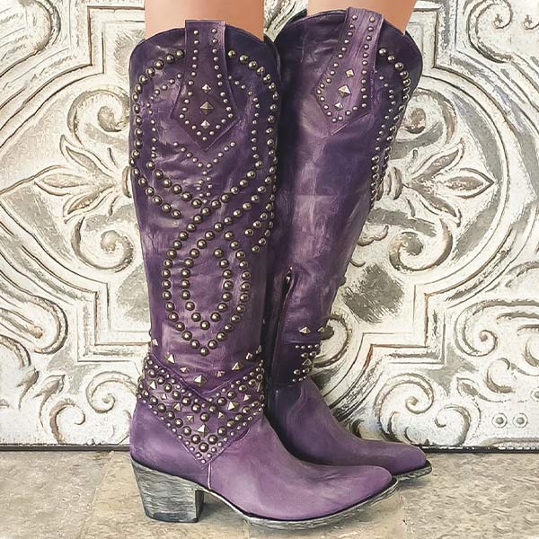 Bottes western brodées à clous et bout pointu — Amielle Paris