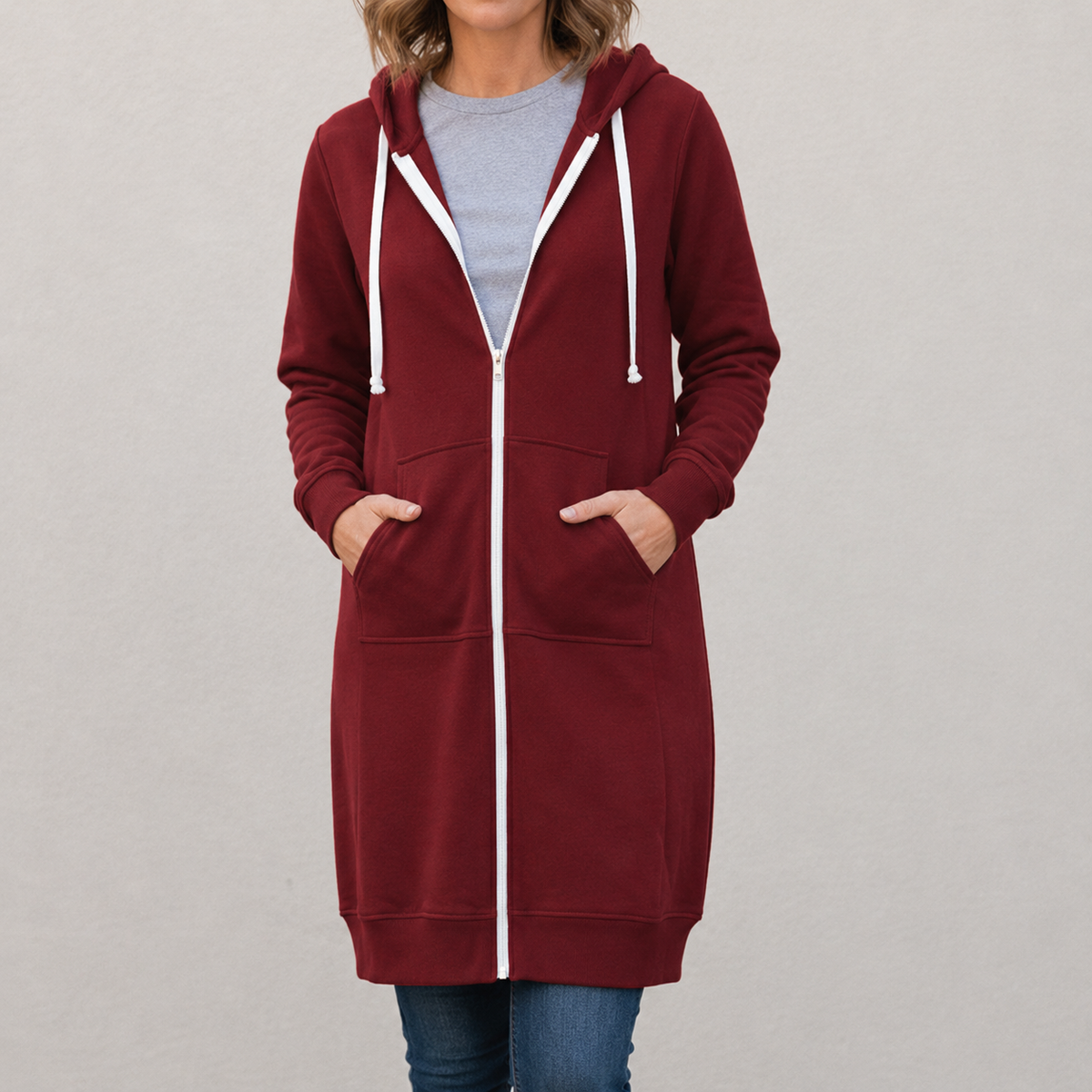Maya — Sweat long zippé à capuche — Amielle Paris