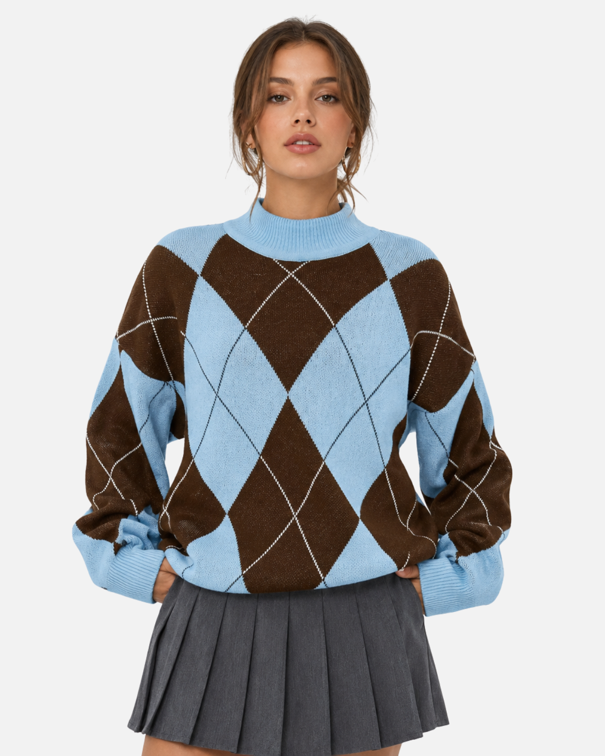 Pull ample à losanges et col montant — Amielle Paris