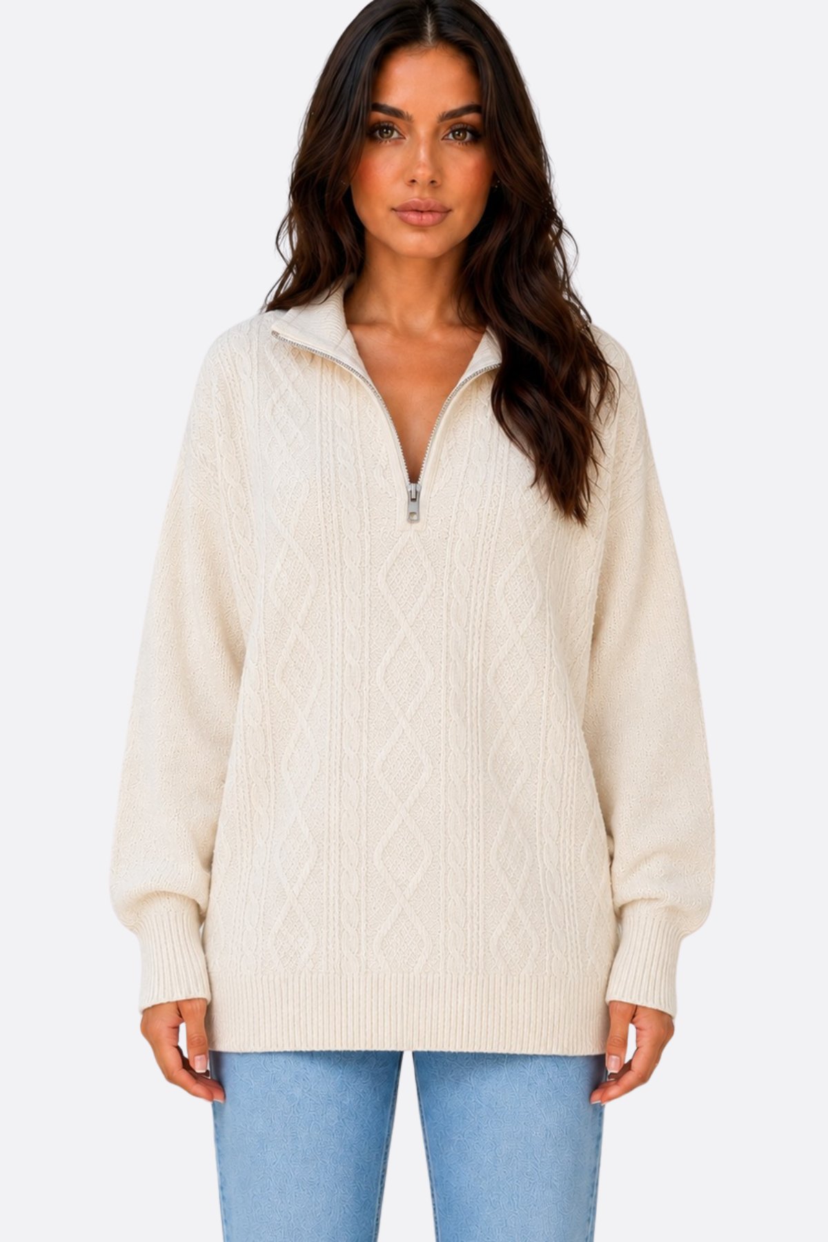 Pull torsadé à col zippé — Nina — Amielle Paris