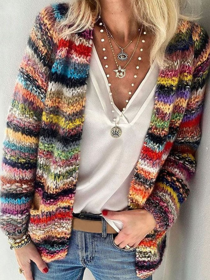 Gilet ouvert à rayures multicolores — Amielle Paris