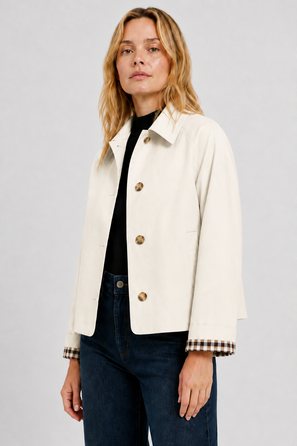Veste légère à revers vichy — Amielle Paris