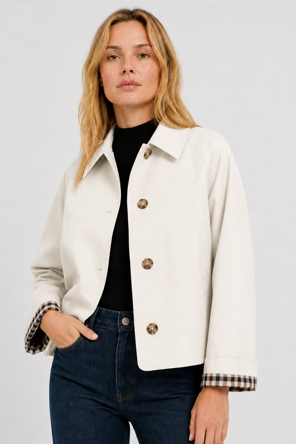 Veste légère à revers vichy — Amielle Paris
