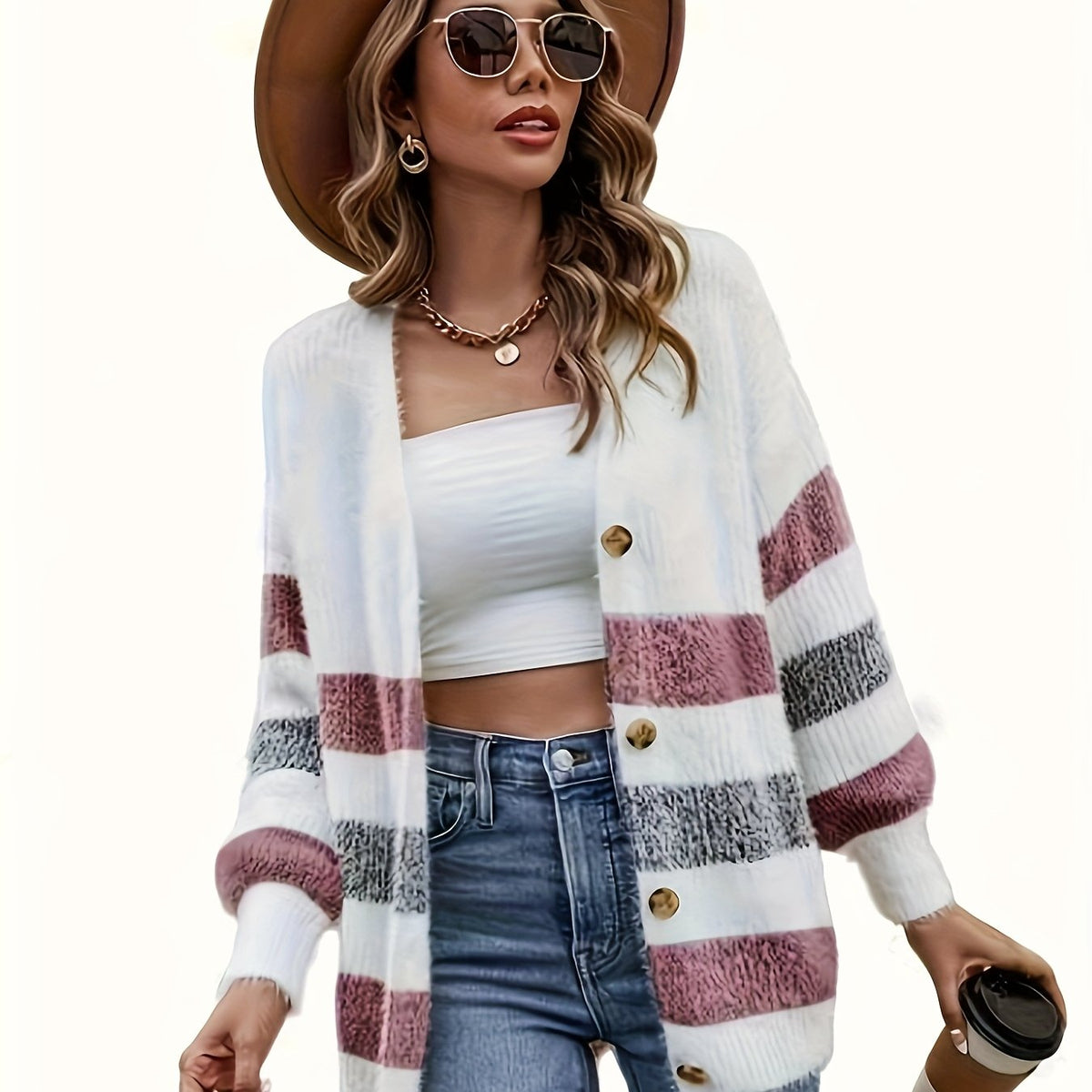 Nadine | Gilet ouvert en maille rayée — Amielle Paris