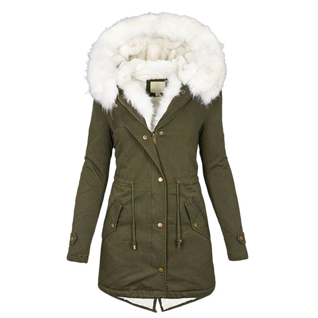 Parka doublée à capuche bordée de fausse fourrure — Amielle Paris