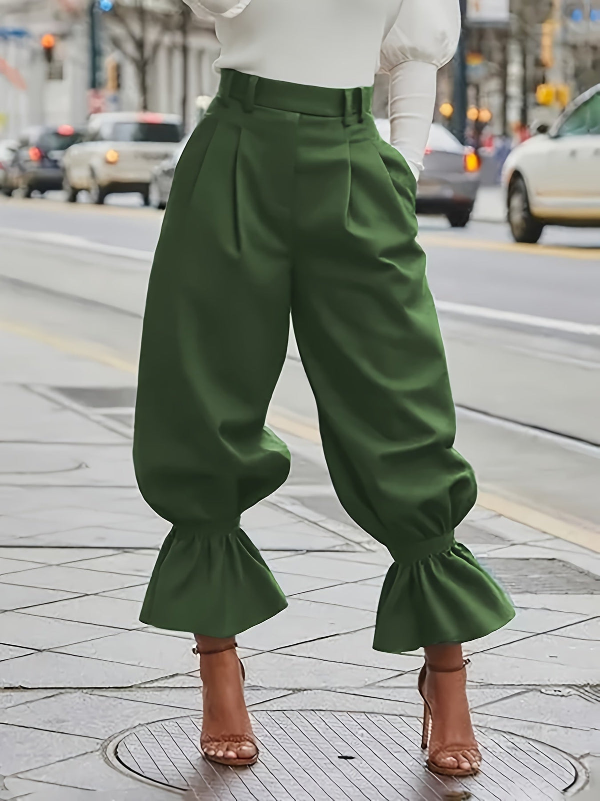 Pantalon large fluide à bas volanté — Amielle Paris