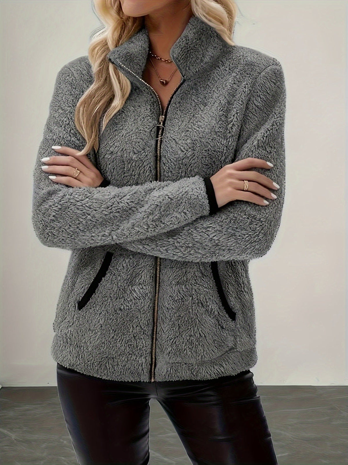 Nathalie | Veste zippée effet peluche — Amielle Paris