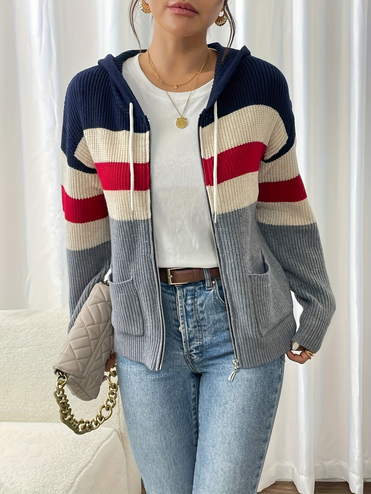 Harriet | Gilet côtelé zippé à capuche — Amielle Paris