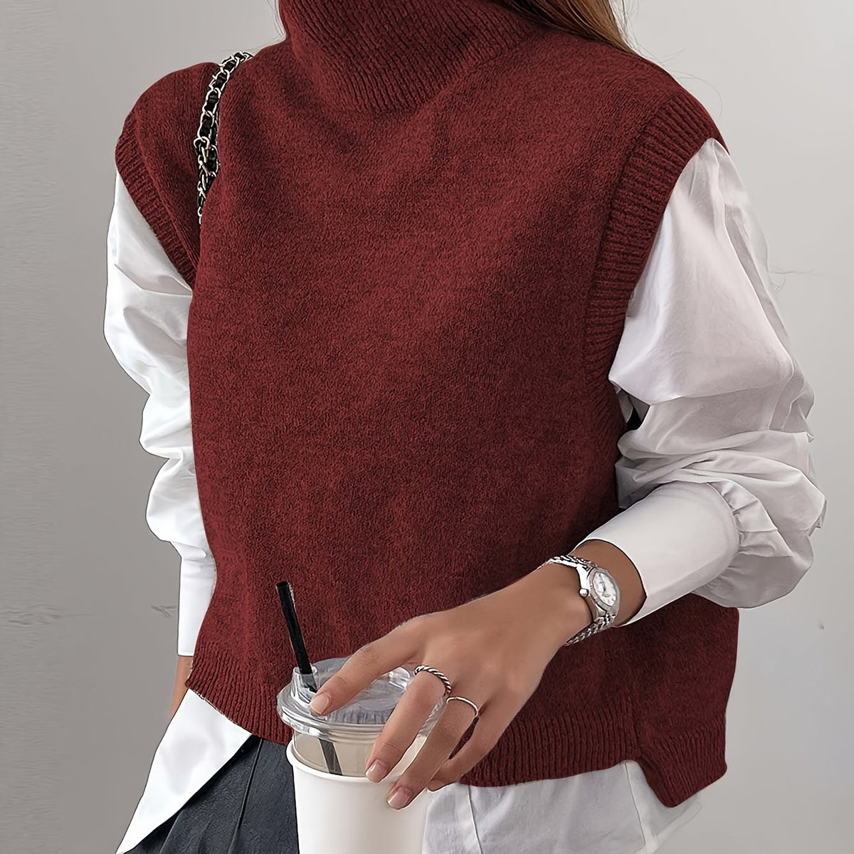 Pull sans manches à col roulé — vue principale