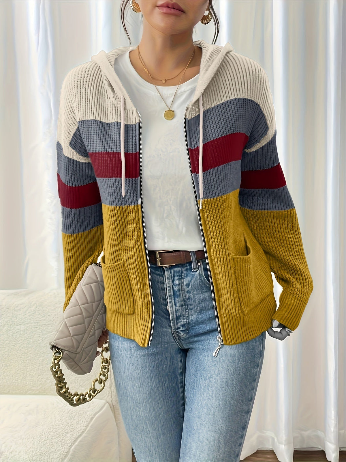 Harriet | Gilet côtelé zippé à capuche — Amielle Paris