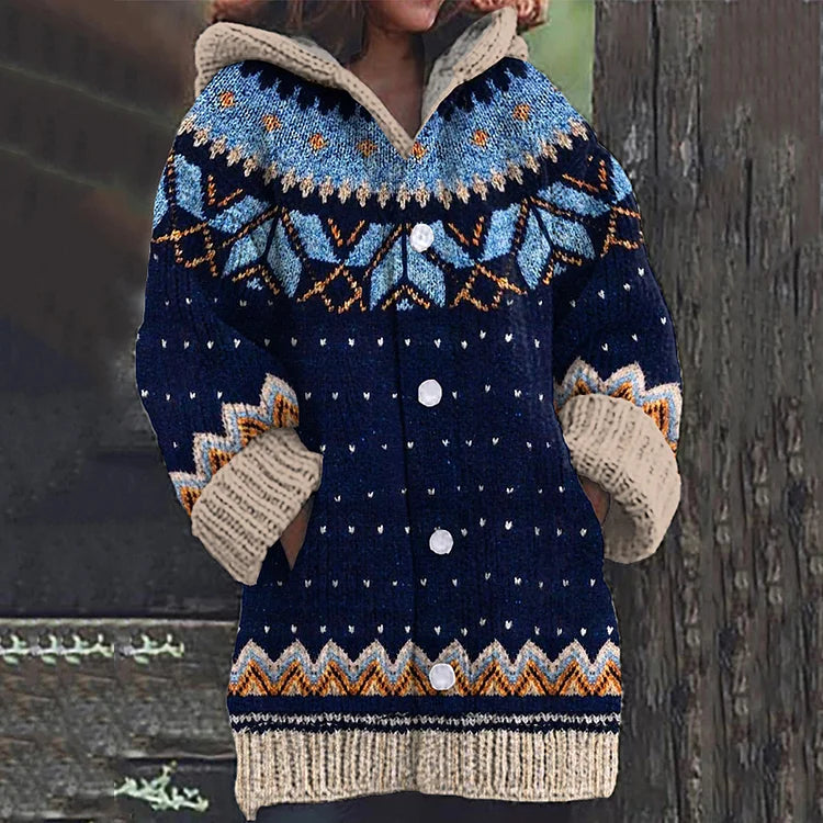 Gilet jacquard à capuche et boutons — Amielle Paris