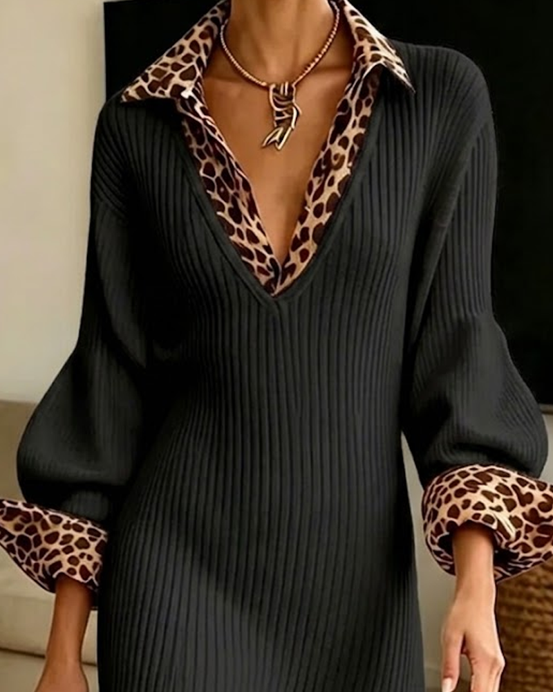 Delia — Robe en maille à détails léopard — Amielle Paris