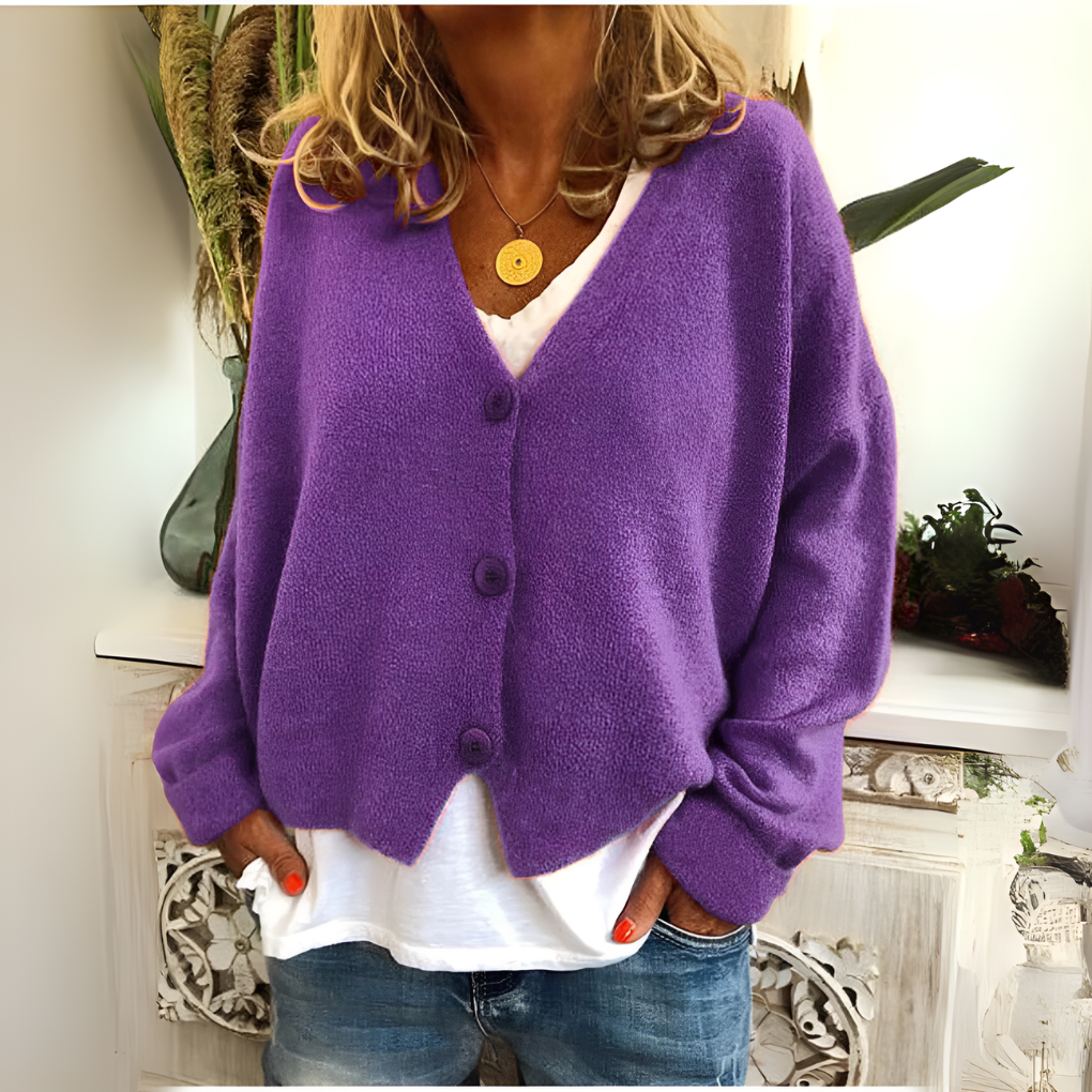 Claire — Cardigan boutonné à col V — Amielle Paris