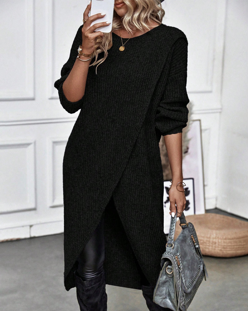 Elowen — Robe pull à devant croisé asymétrique — Amielle Paris