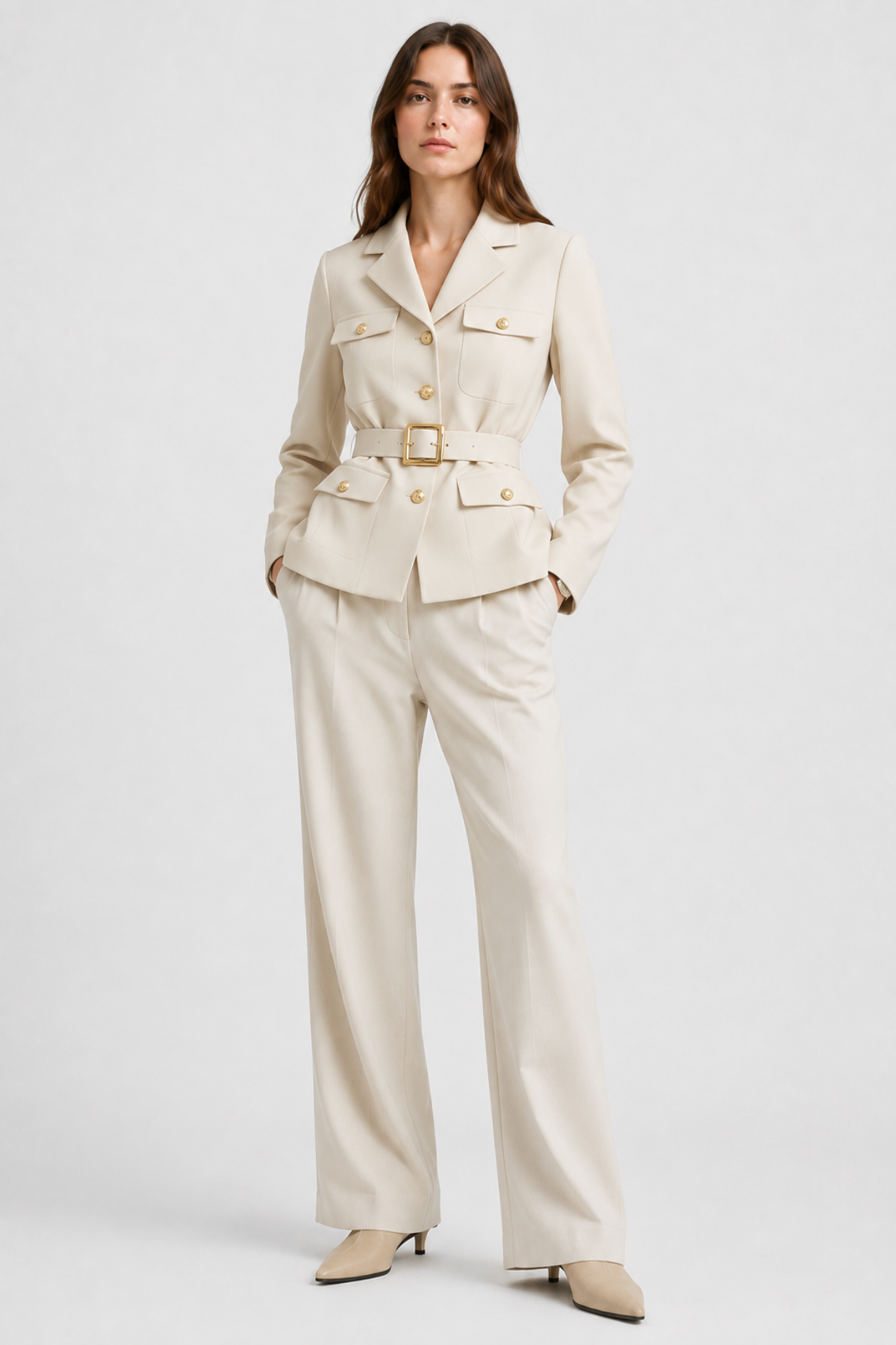 Tissary — Blazer ceinturé à boutons dorés — Amielle Paris