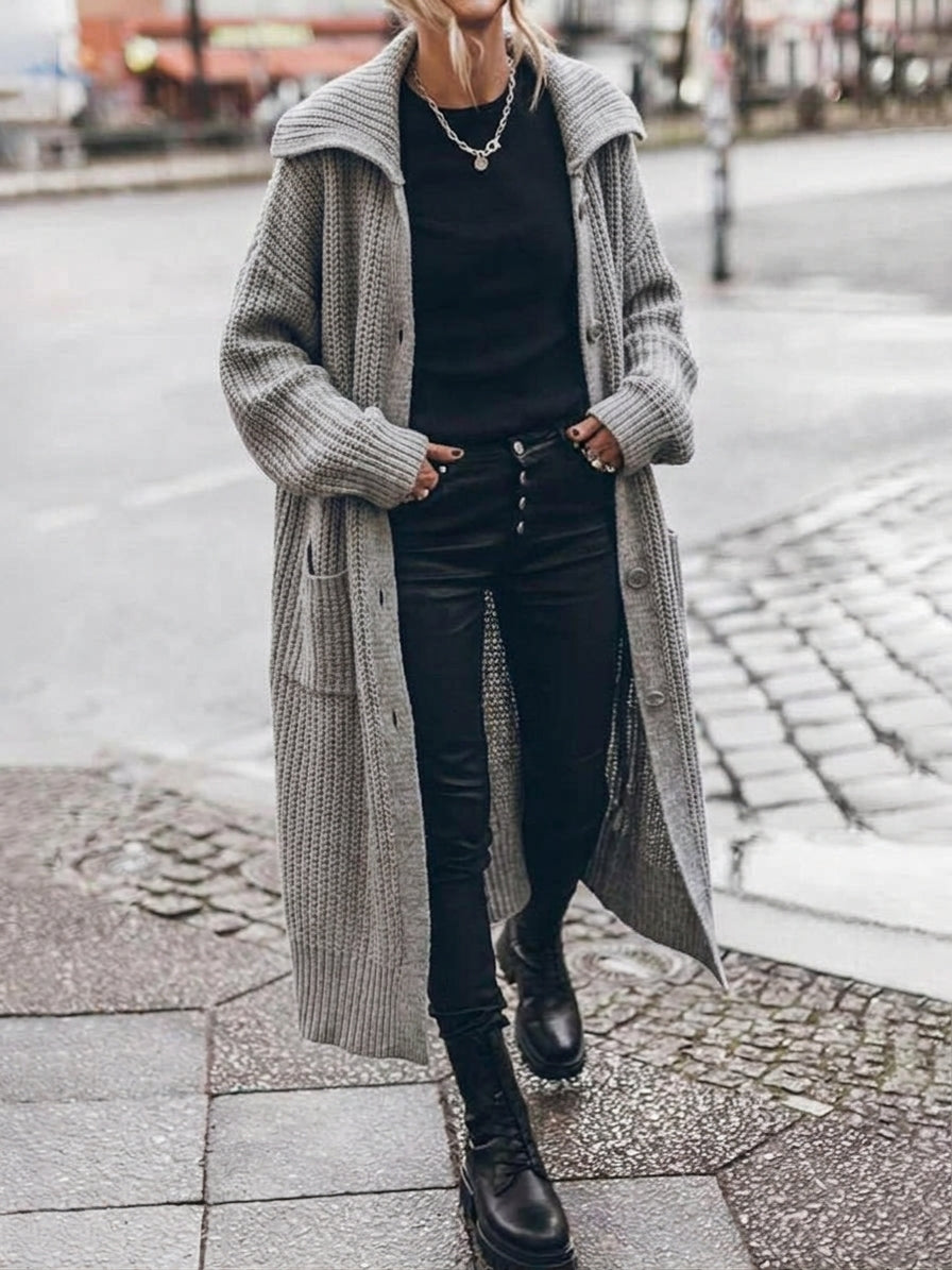 Ruby — Cardigan long côtelé à col châle — Amielle Paris