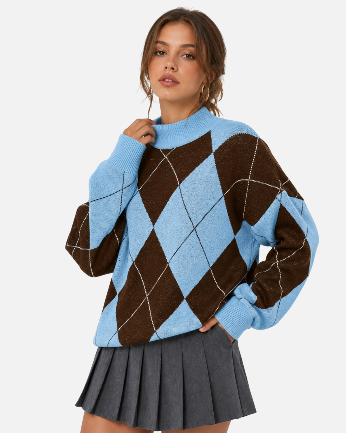 Pull ample à losanges et col montant — Amielle Paris