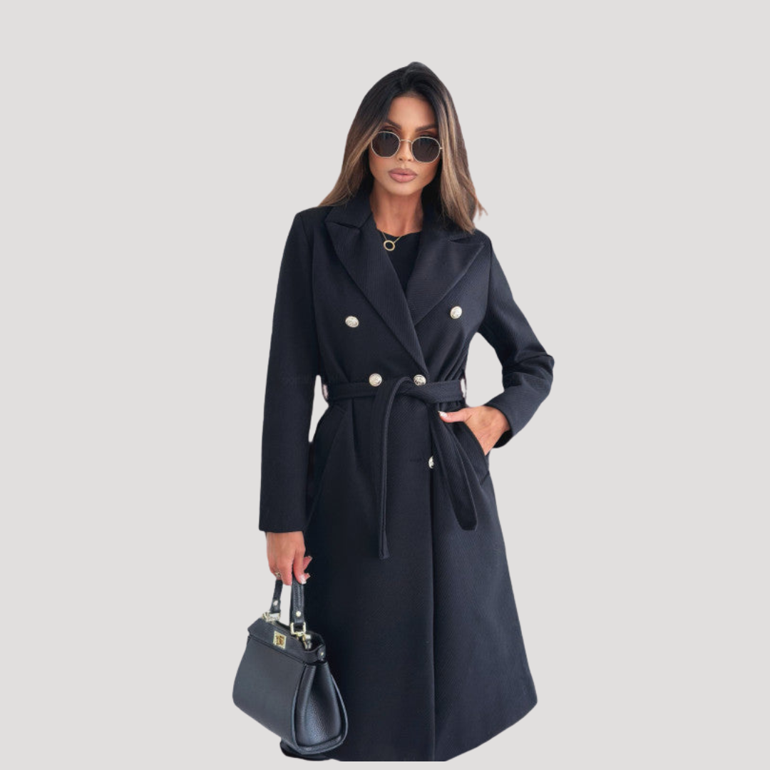 Manteau long croisé à ceinture assortie — Amielle Paris