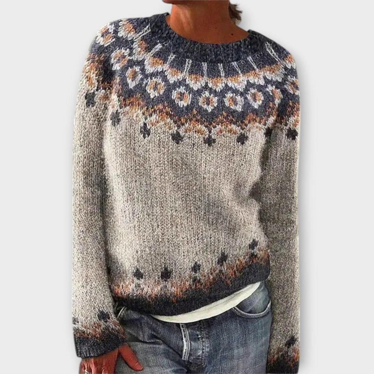Devyn | Pull bleu pétrole à motif norvégien