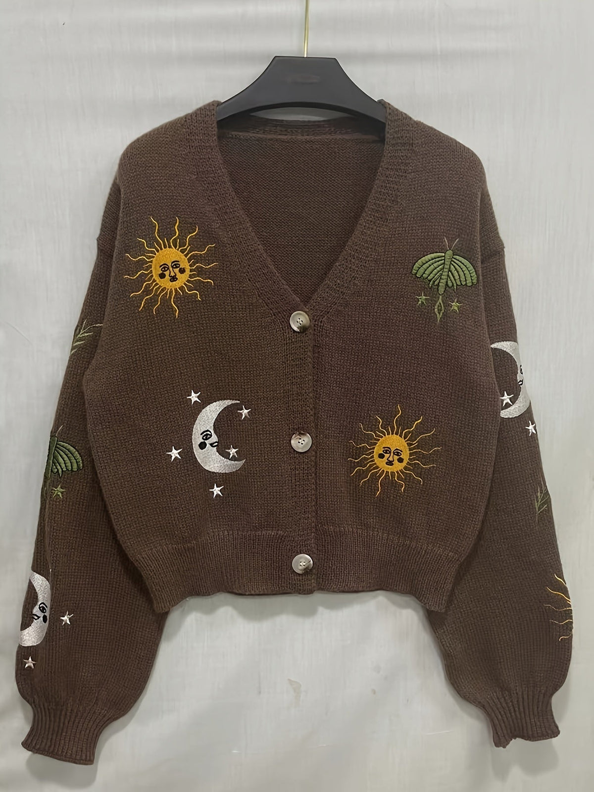 Nadia | Gilet brodé de soleils, lunes et étoiles — Amielle Paris