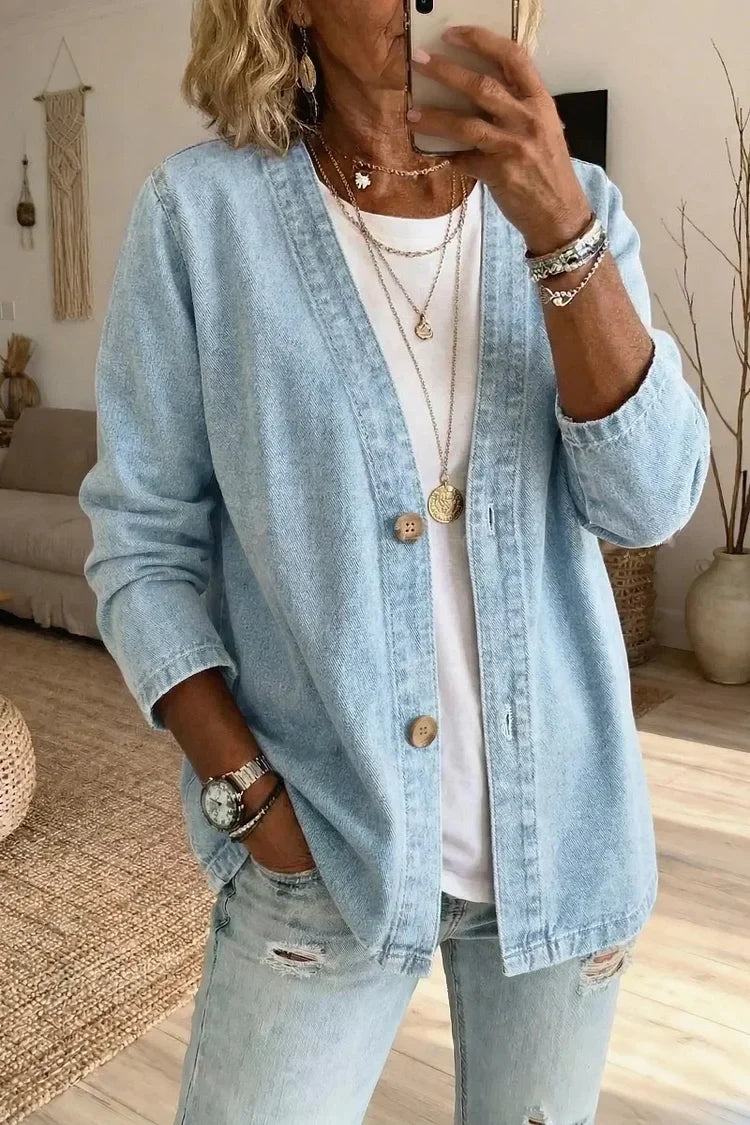 Veste en denim délavé à coupe décontractée — Amielle Paris