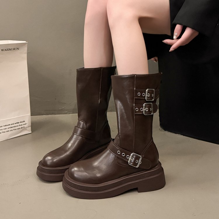 Isadora | Bottes mi-mollet à plateforme et boucles — Amielle Paris