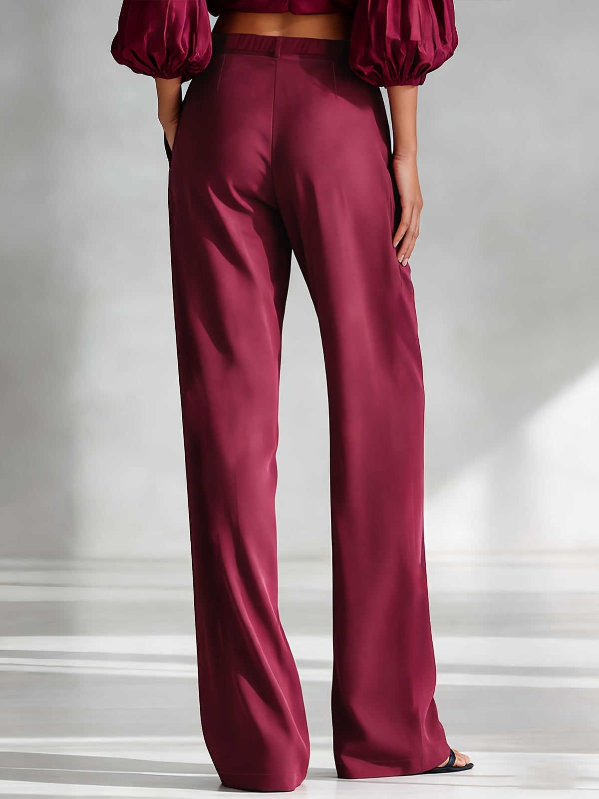Pantalon large satiné à poches latérales — Amielle Paris