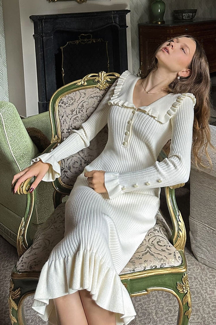 Rhea — Robe pull midi à col Claudine — Amielle Paris