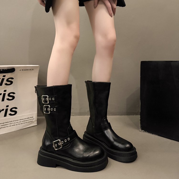 Isadora | Bottes mi-mollet à plateforme et boucles — Amielle Paris
