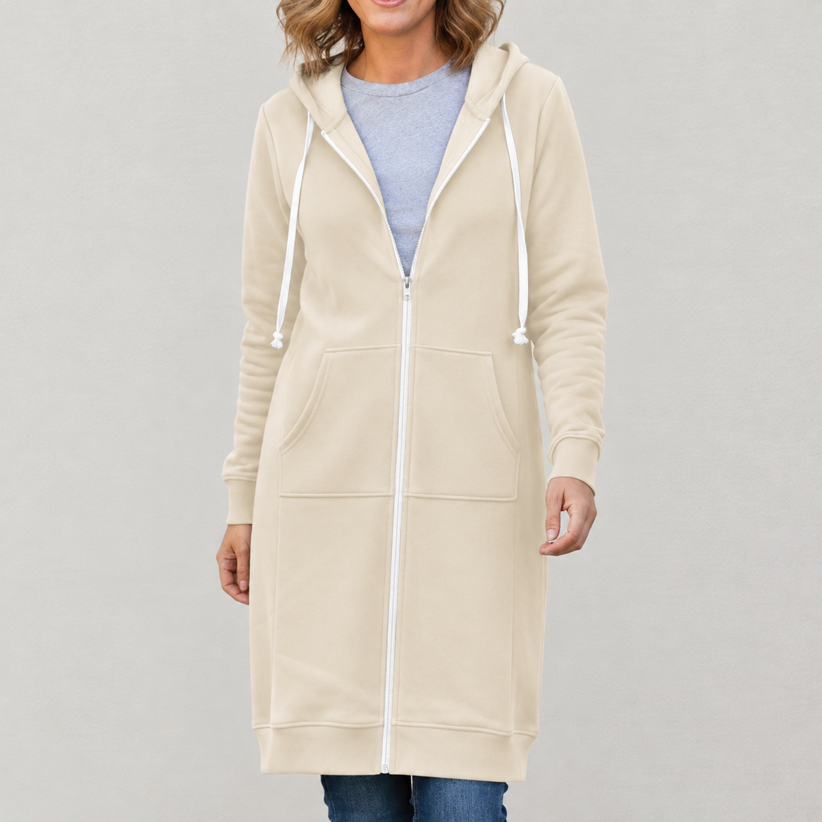 Maya — Sweat long zippé à capuche — Amielle Paris