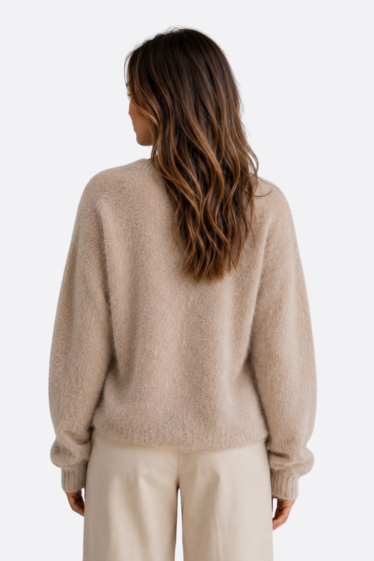 Cardigan ample duveteux à col V Rose — Amielle Paris