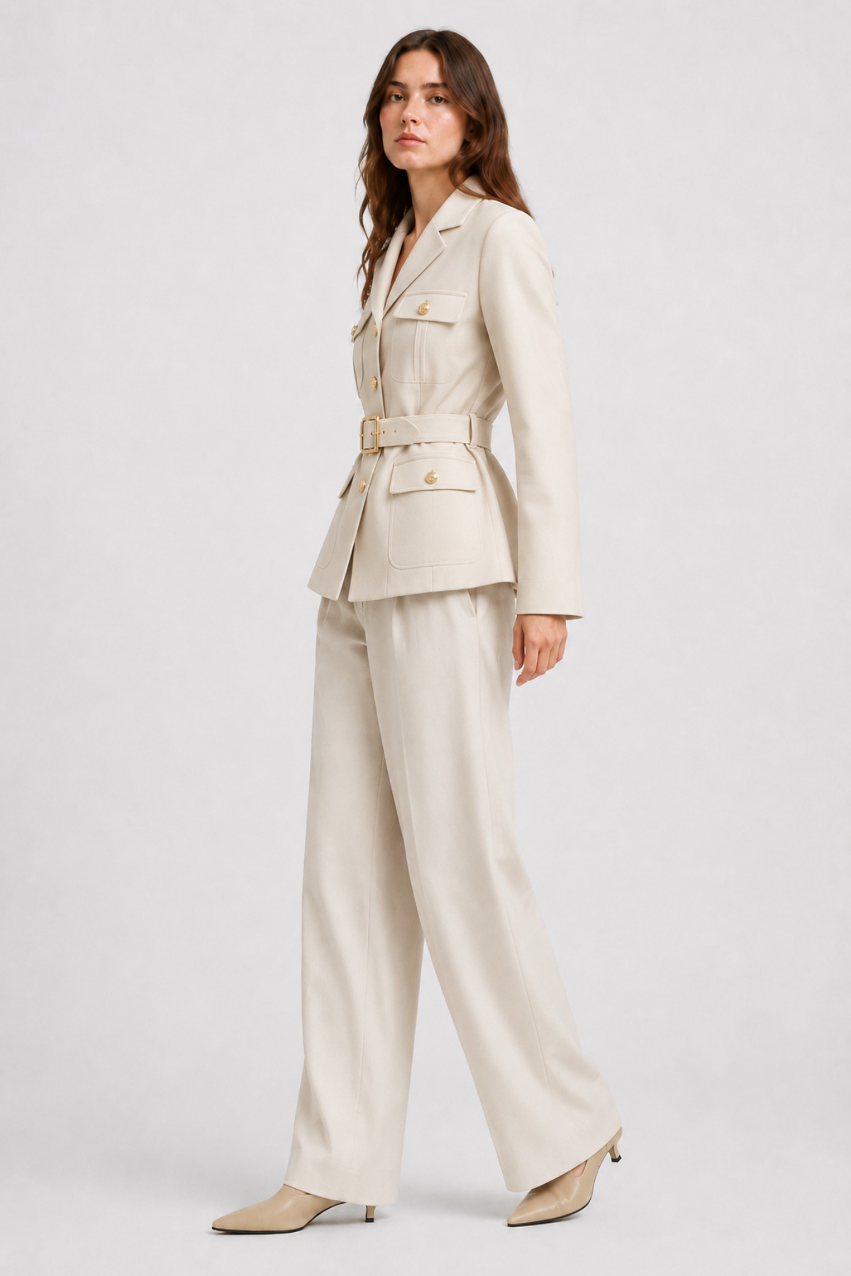 Tissary — Blazer ceinturé à boutons dorés — Amielle Paris