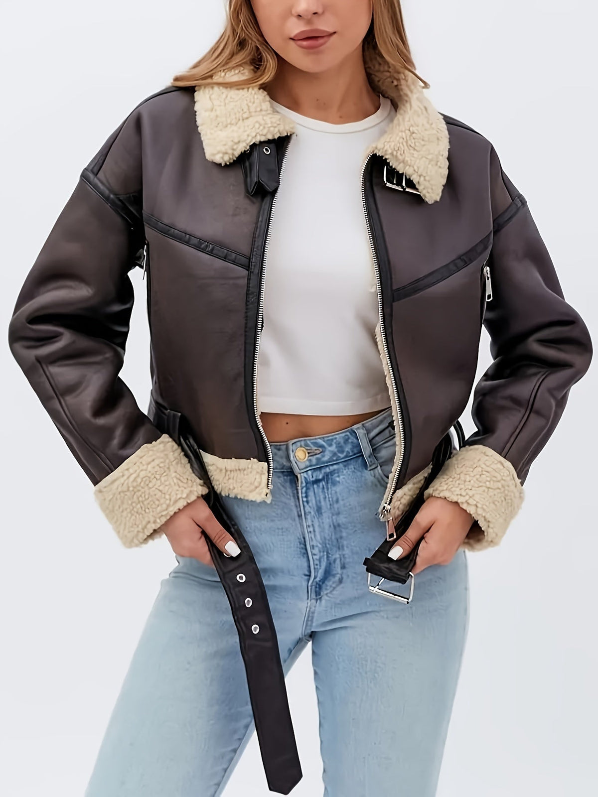 Veste courte à doublure effet peau lainée — Amielle Paris