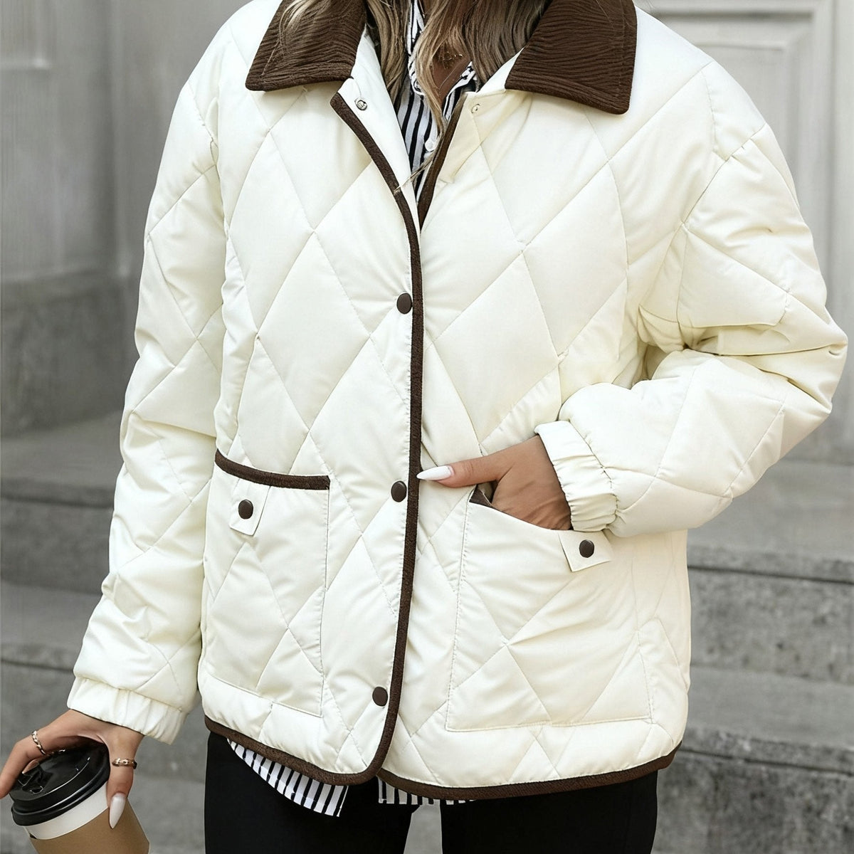 Odette | Veste matelassée à col en velours côtelé — Amielle Paris